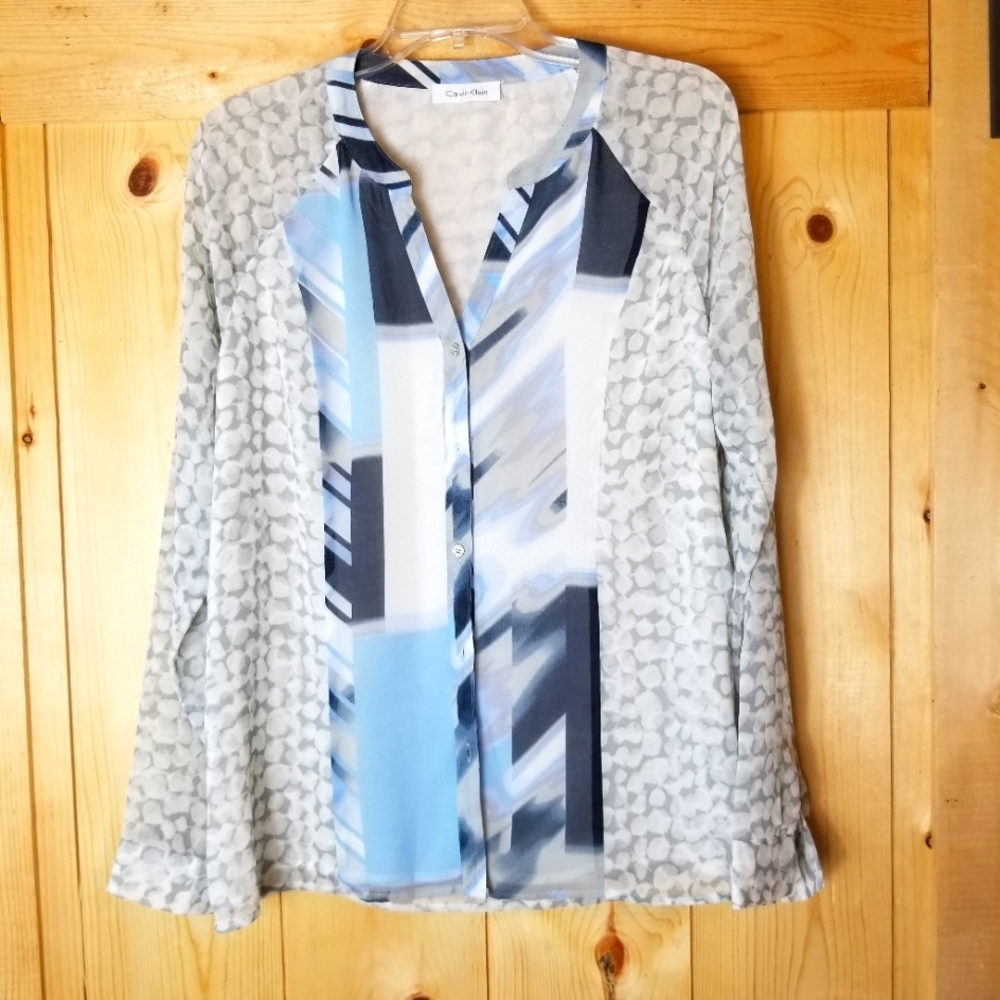 Calvin Klein Sheer Geometric Pattern Button Up Bl… - image 1